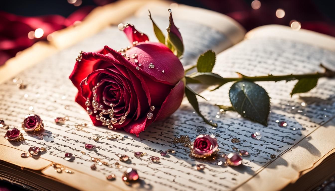Macro Photograph of Ancient Letter and Rose