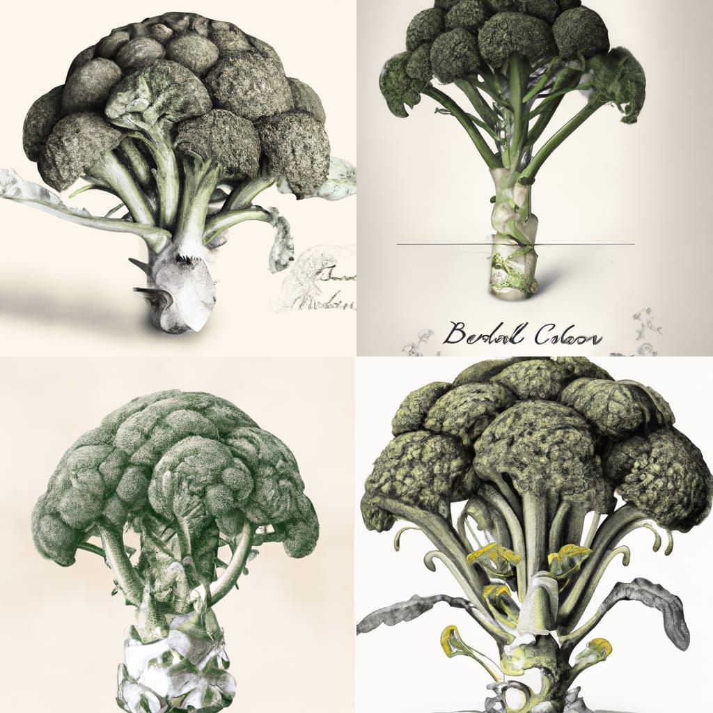 Detailed Botanical Drawing of Broccoli in Pale Colors