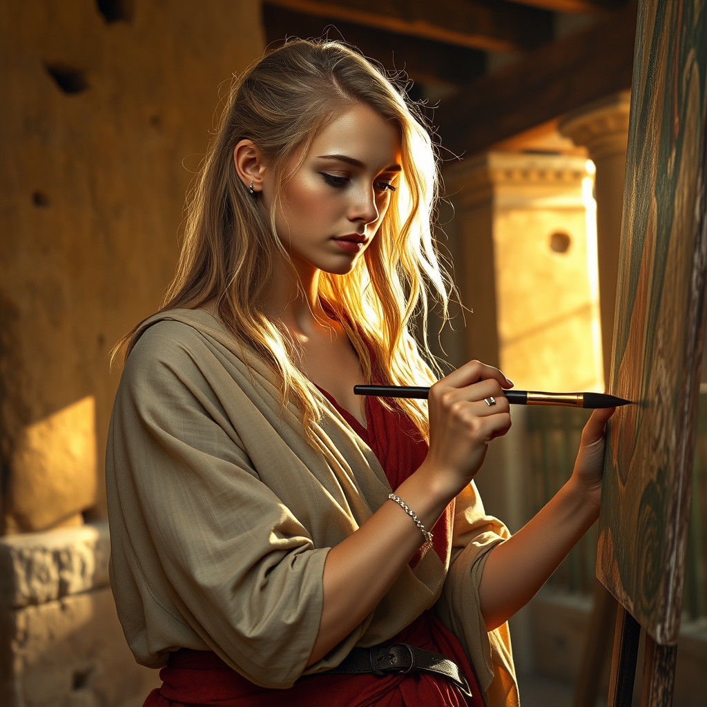 Roman Woman Painting Fresco in Classical Style