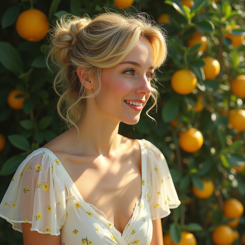 Blonde Woman in Garden, Impressionistic Style