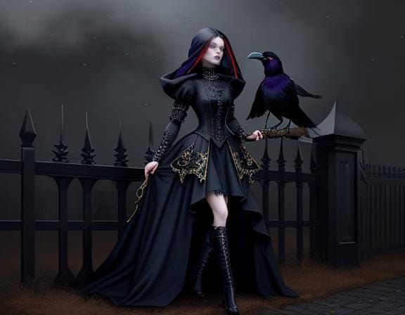 Dystopian Cologne with Gothic Woman in Moonlight