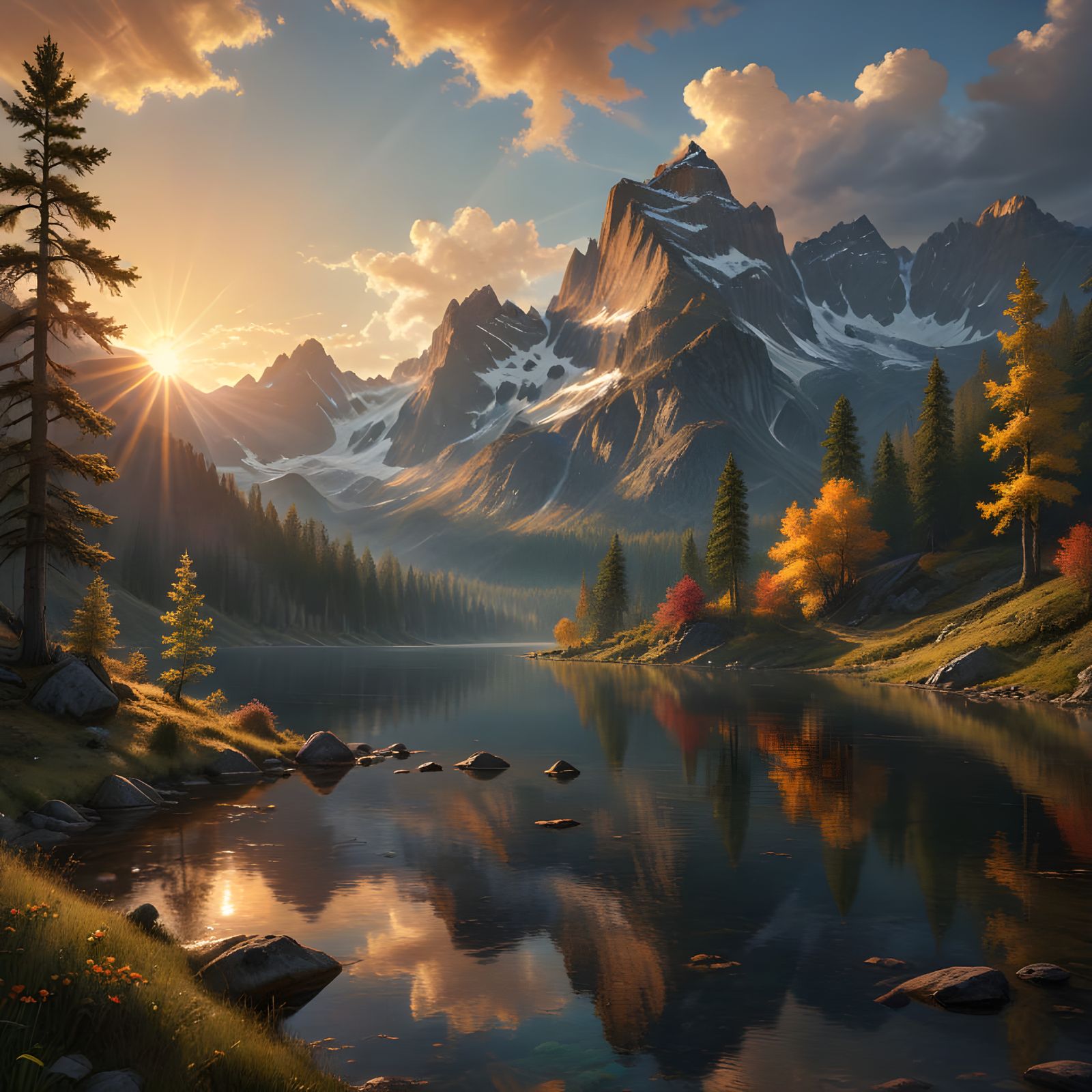 Breathtaking Sunrise Landscape in Vibrant Oil Painting Style