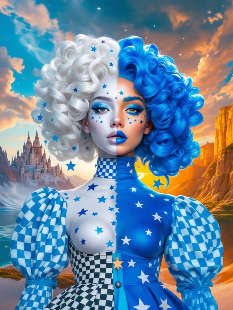 Fantasy Woman With Dual Realms In Surreal Style