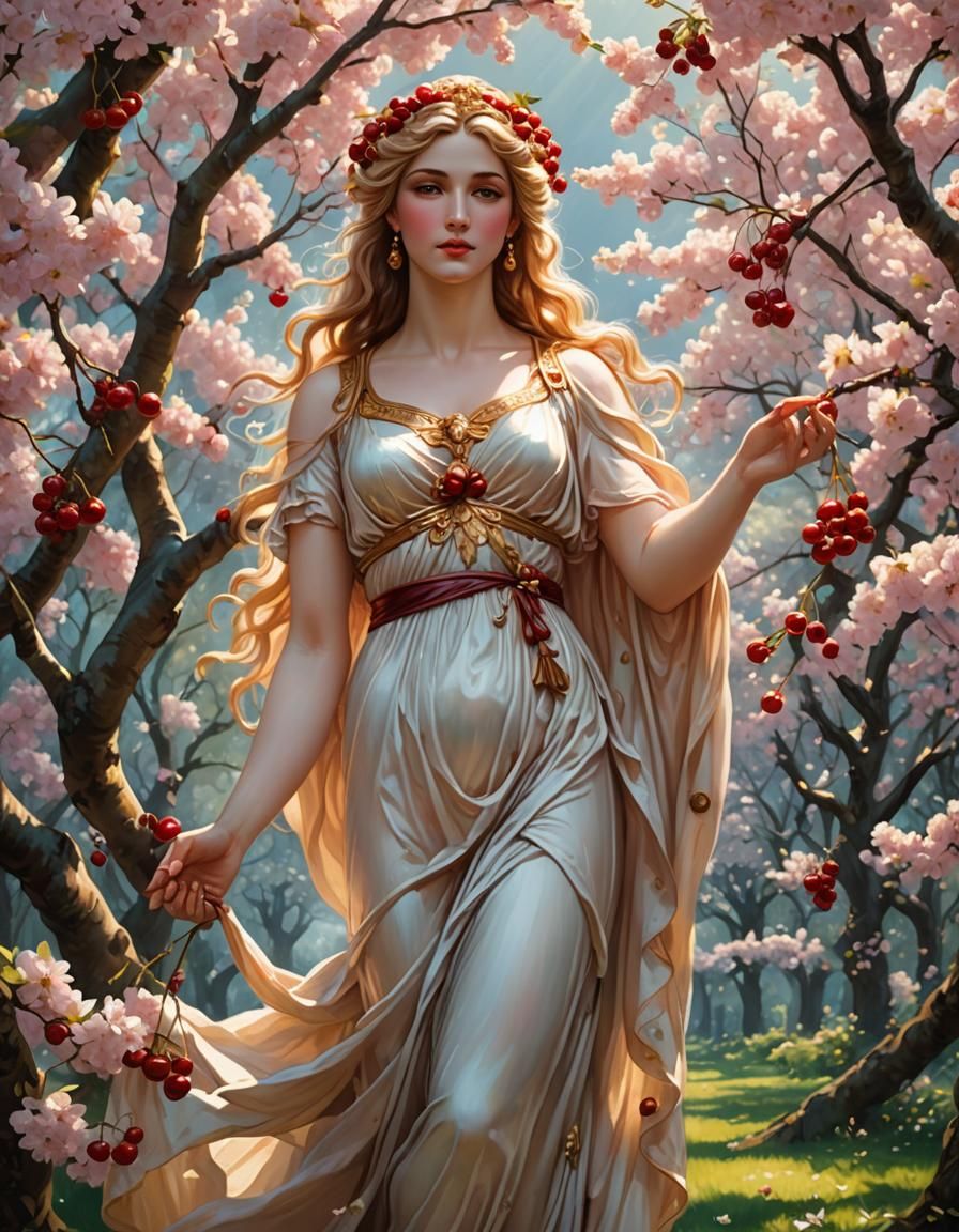 Aphrodite, Goddess of Love, in Cherry Orchard
