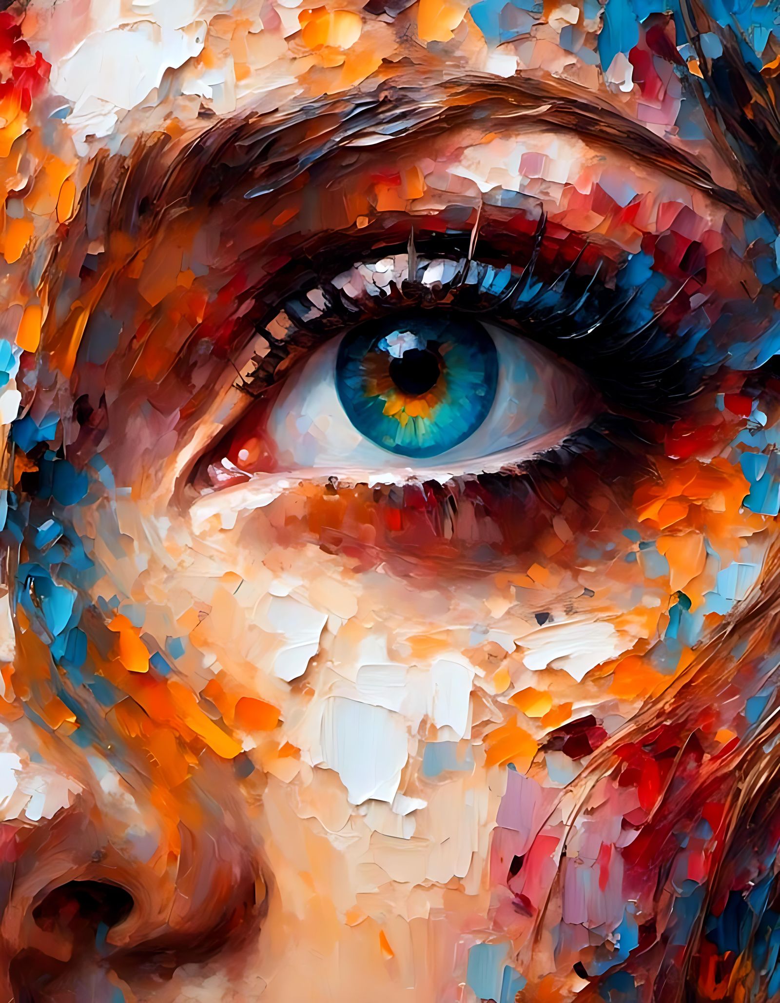Colorful Impasto Portrait of Piercing Eyes