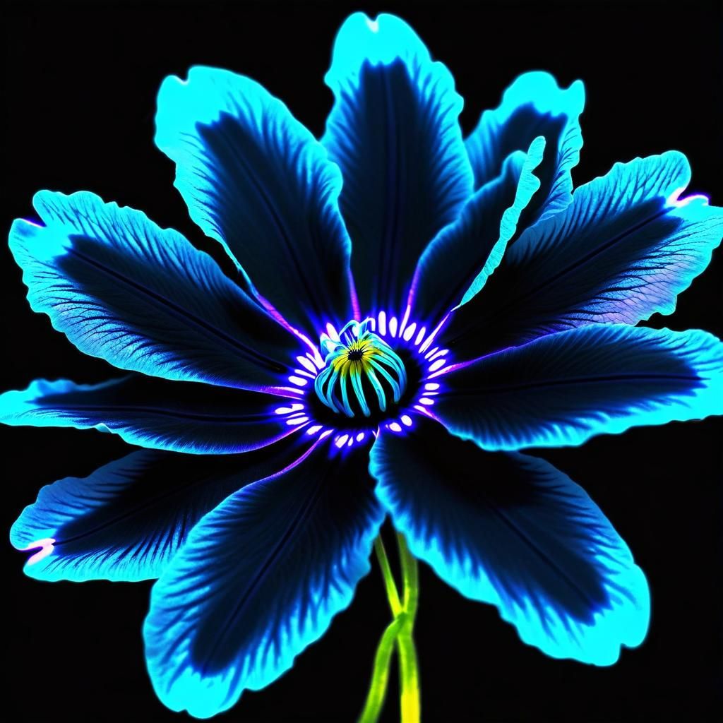 Bioluminescent Black Flower with Glowing Blue Petals