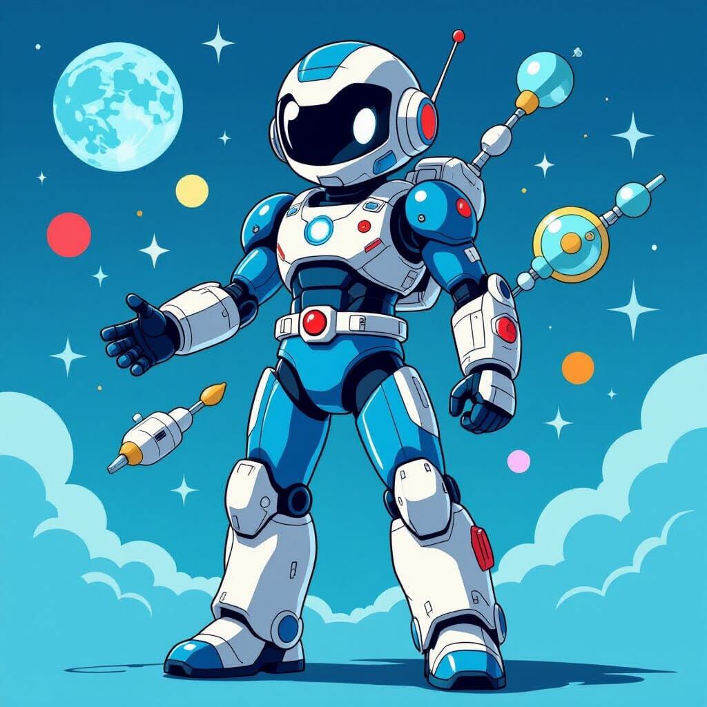 Futuristic Robotic Superhero in Whimsical Style