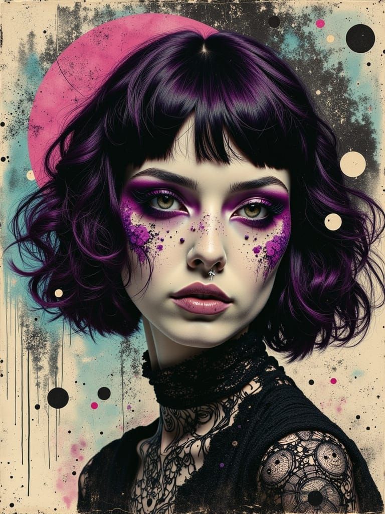 Gothic Surreal Portrait with Zentangle Elements