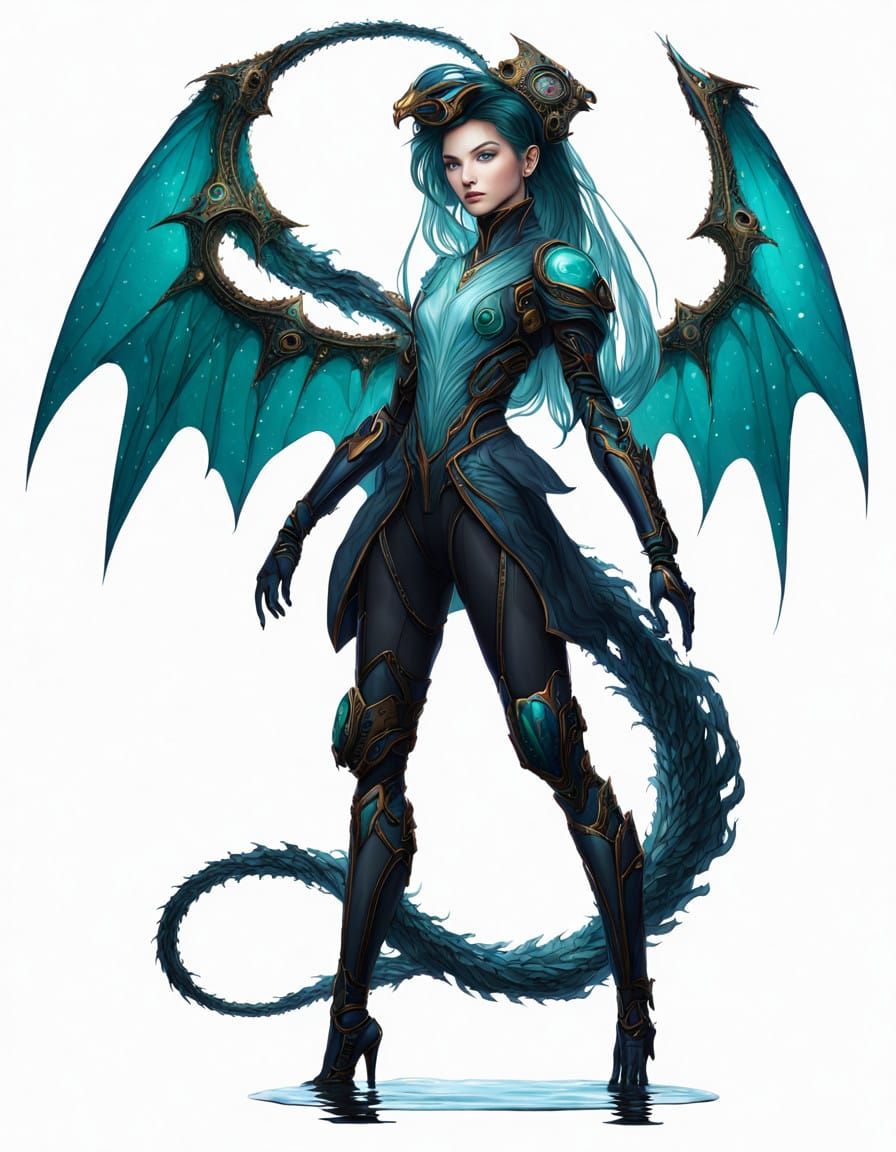 Cybernetic Goddess Unfolds Dragon Wings