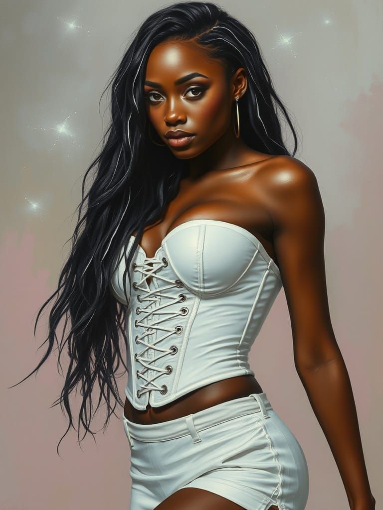 Oil Painting of a Woman in a Pastel Latex Outfit