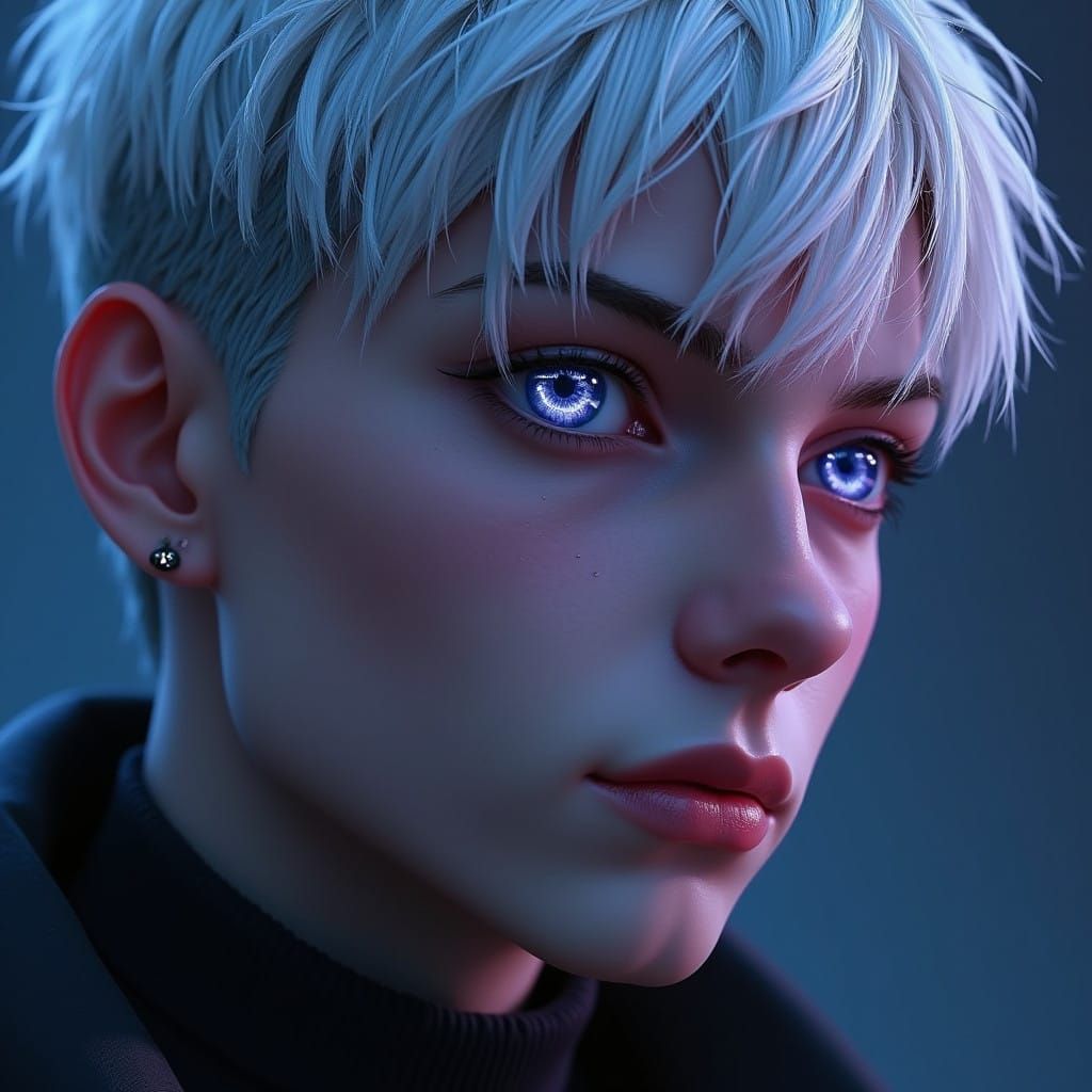 Ethereally Beautiful Man with Mesmerizing Blue-Violet Eyes