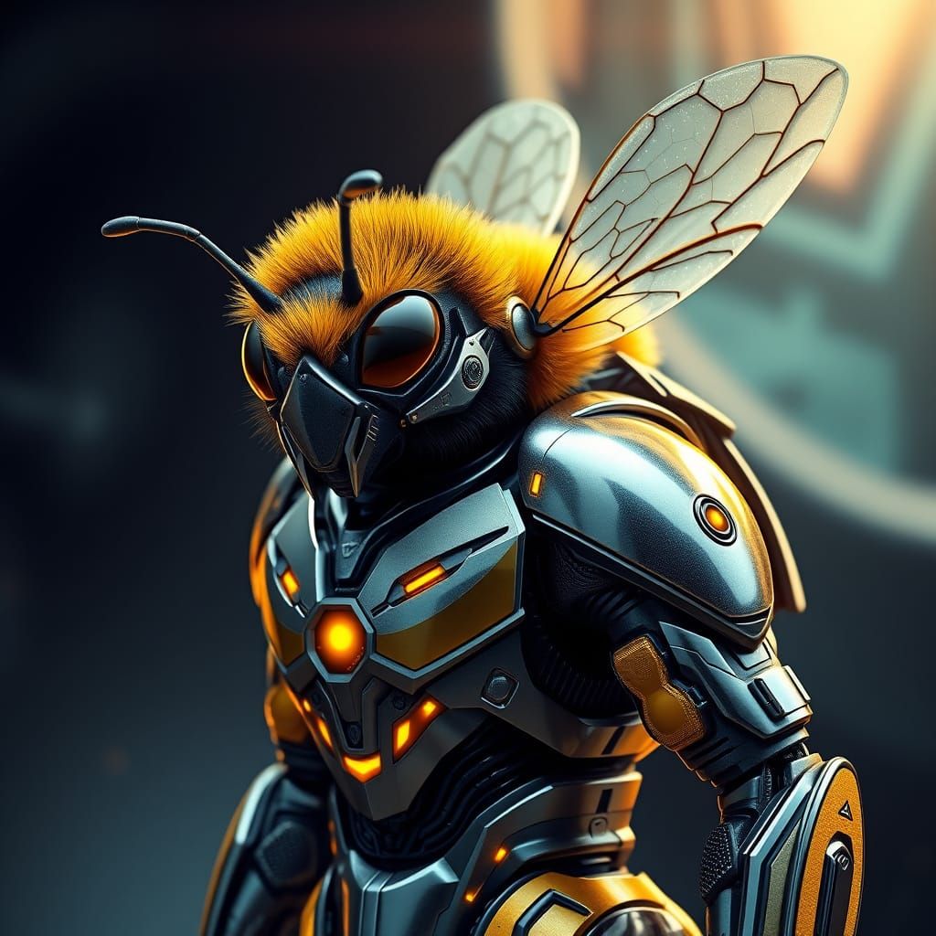 Futuristic Bumblebee in Metallic Exosuit