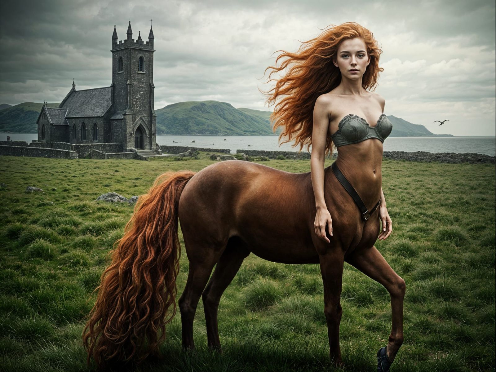 Red-Haired Centaur Posing in Irish Landscape