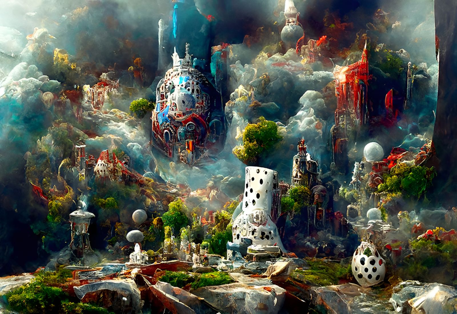 Dieselpunk Wonderland Landscape with Airships