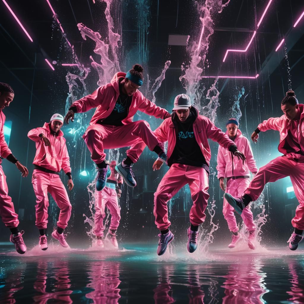 Neon Break Dancers in Water, Digital Matte Painting