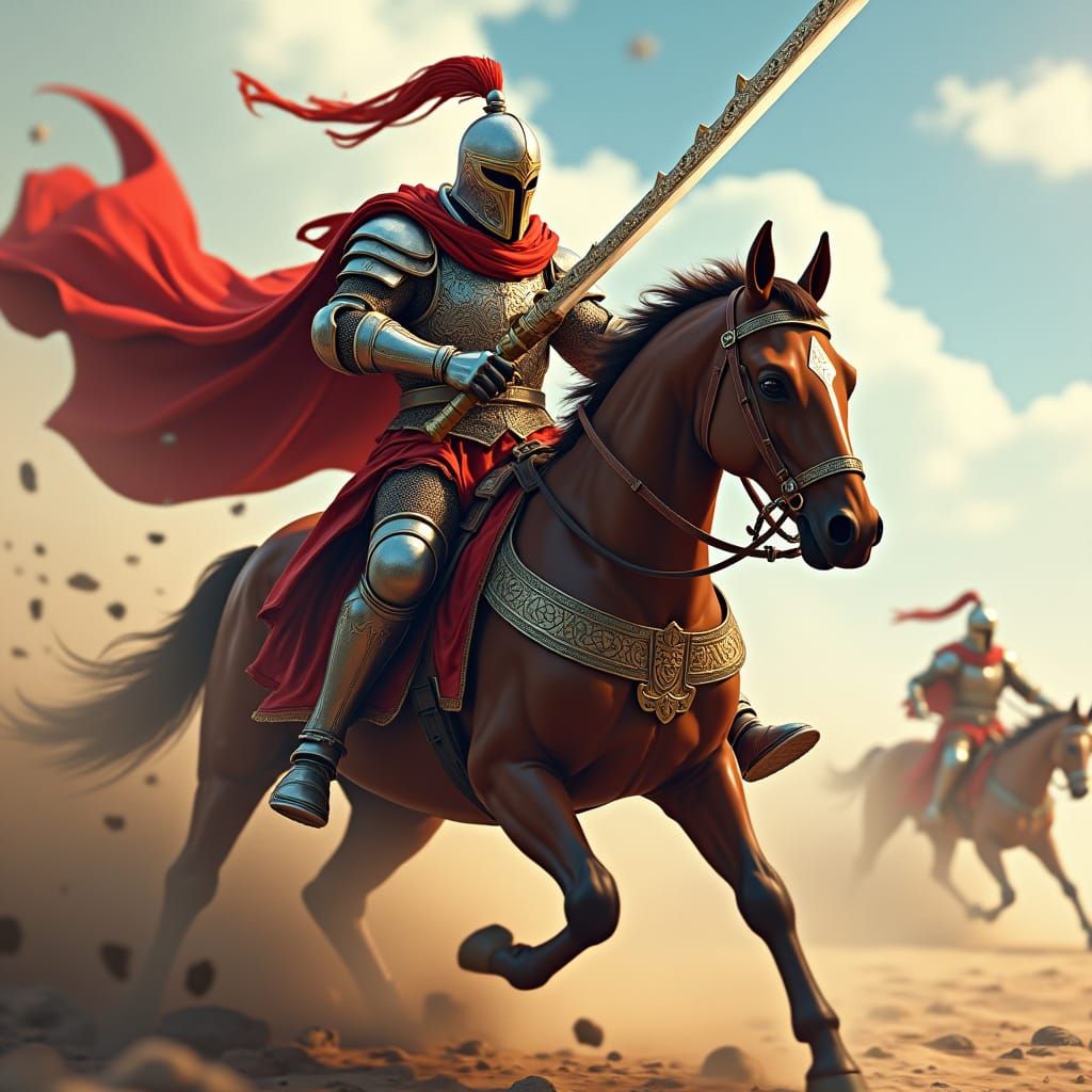 Armored Muslim Warrior on Horseback in Anime Style