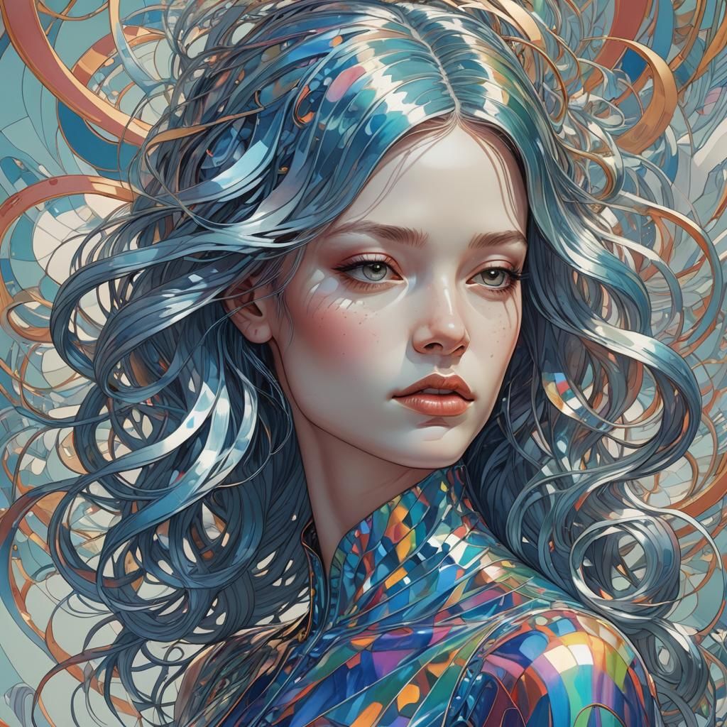 Woman with Iridescent Hair, Graphic Novel Art