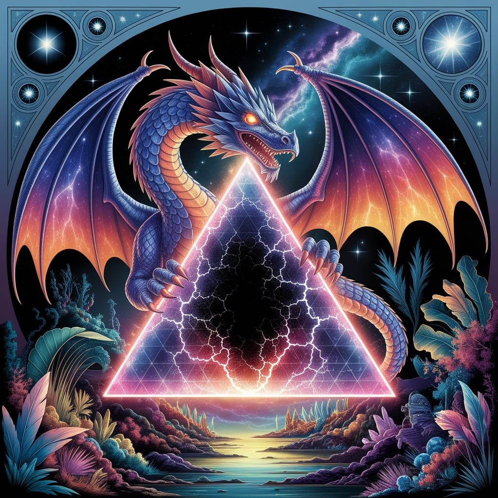 Cosmic Dragon Guardian of Quantum Portal, Art Nouveau