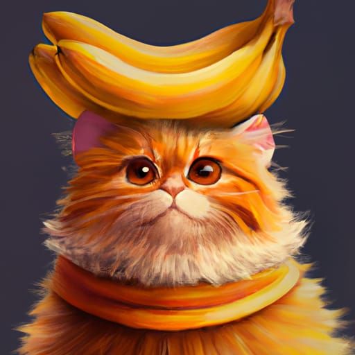 Orange Tabby Cat with Bananas, Digital Illustration