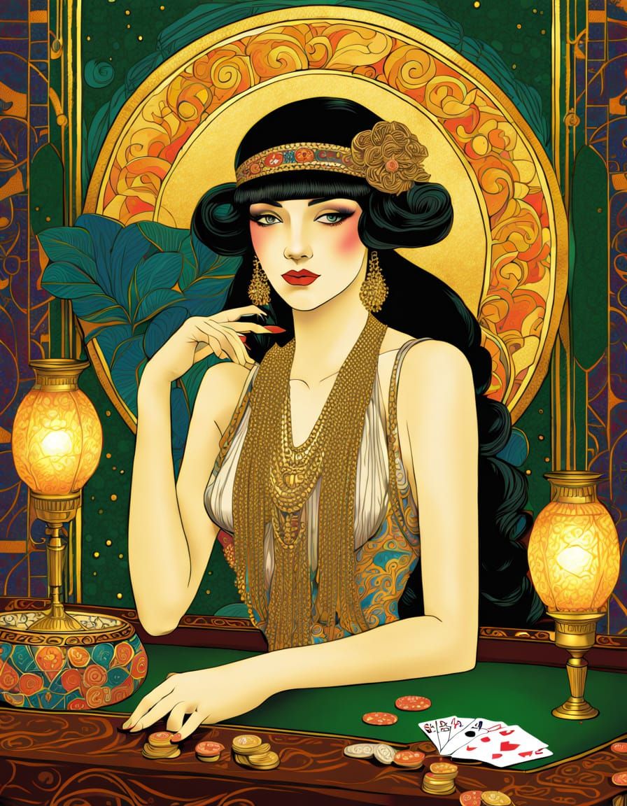 Flapper in Speakeasy, Art Nouveau Style