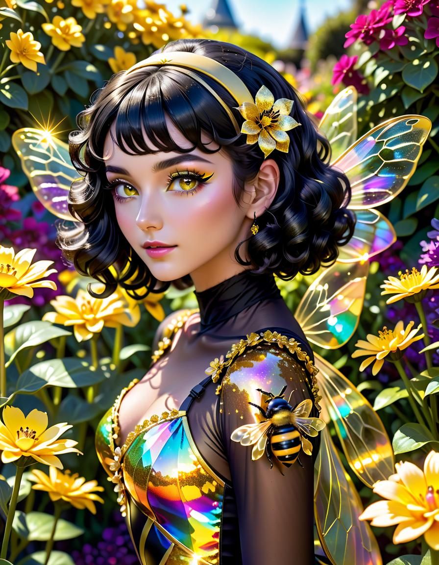 Honeybee Woman in Flower Garden, Art Nouveau Style