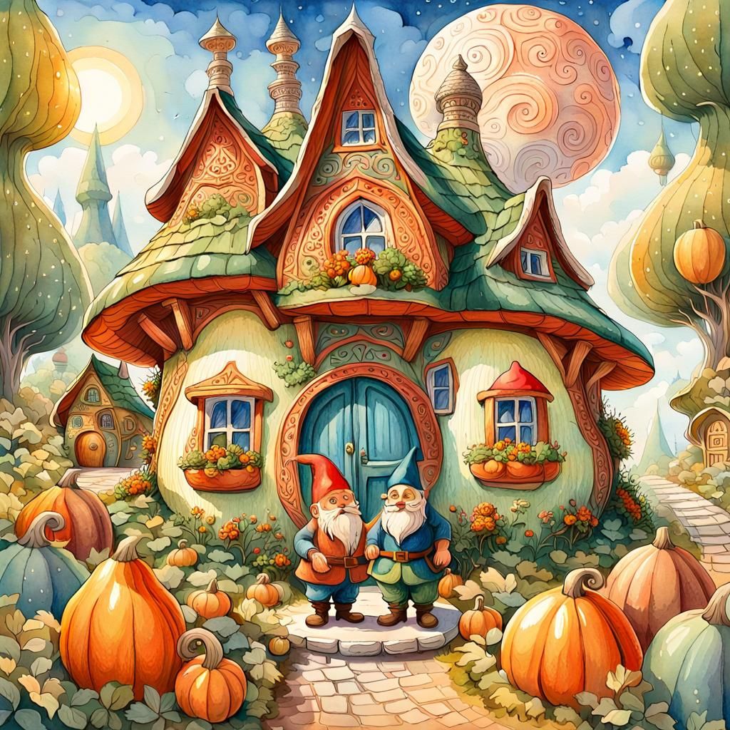 Charming Gourd Village: A Whimsical Watercolor Fantasy