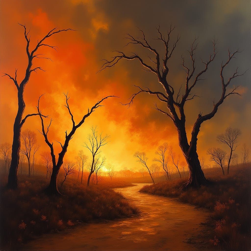 Australian Bush Fire in Impressionist Style