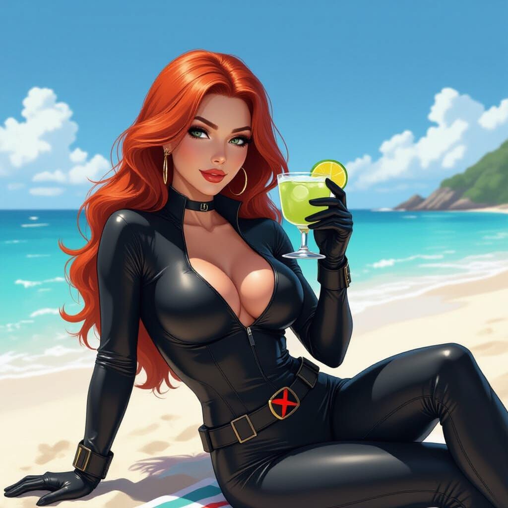 Black Widow Enjoys Margarita Beach Vacation