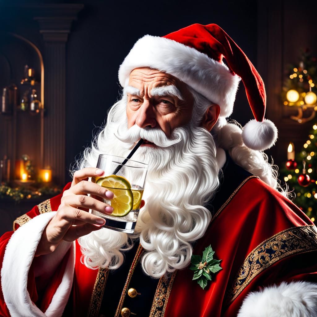 Santa Claus Enjoys a Gin and Tonic
