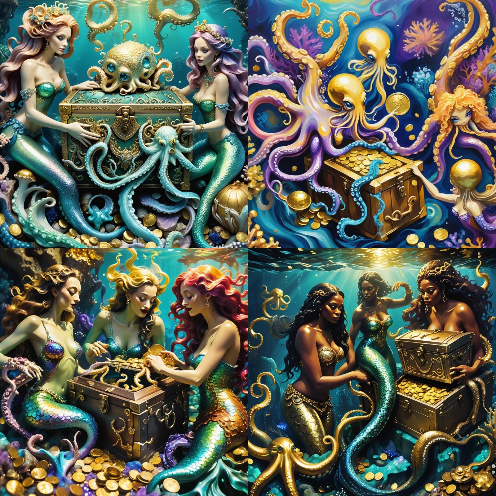 Mermaids and Octopus Discover Coral Reef Treasure
