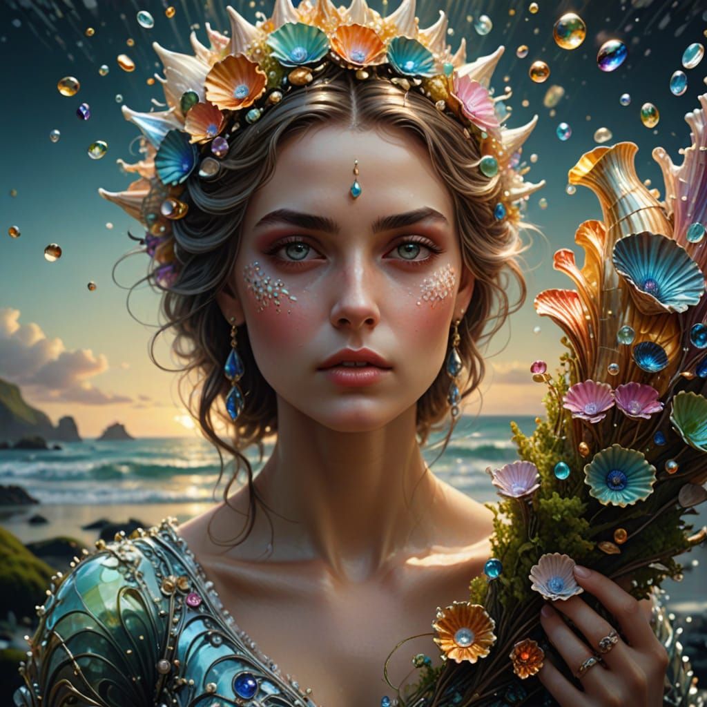 Ethereal Goddess Emerging from Pearlescent Shell in Baroque ...