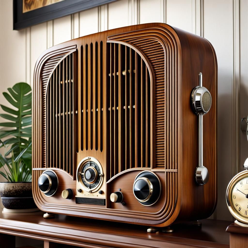 Art Deco Radio in Living Room: Photorealistic Airbrush