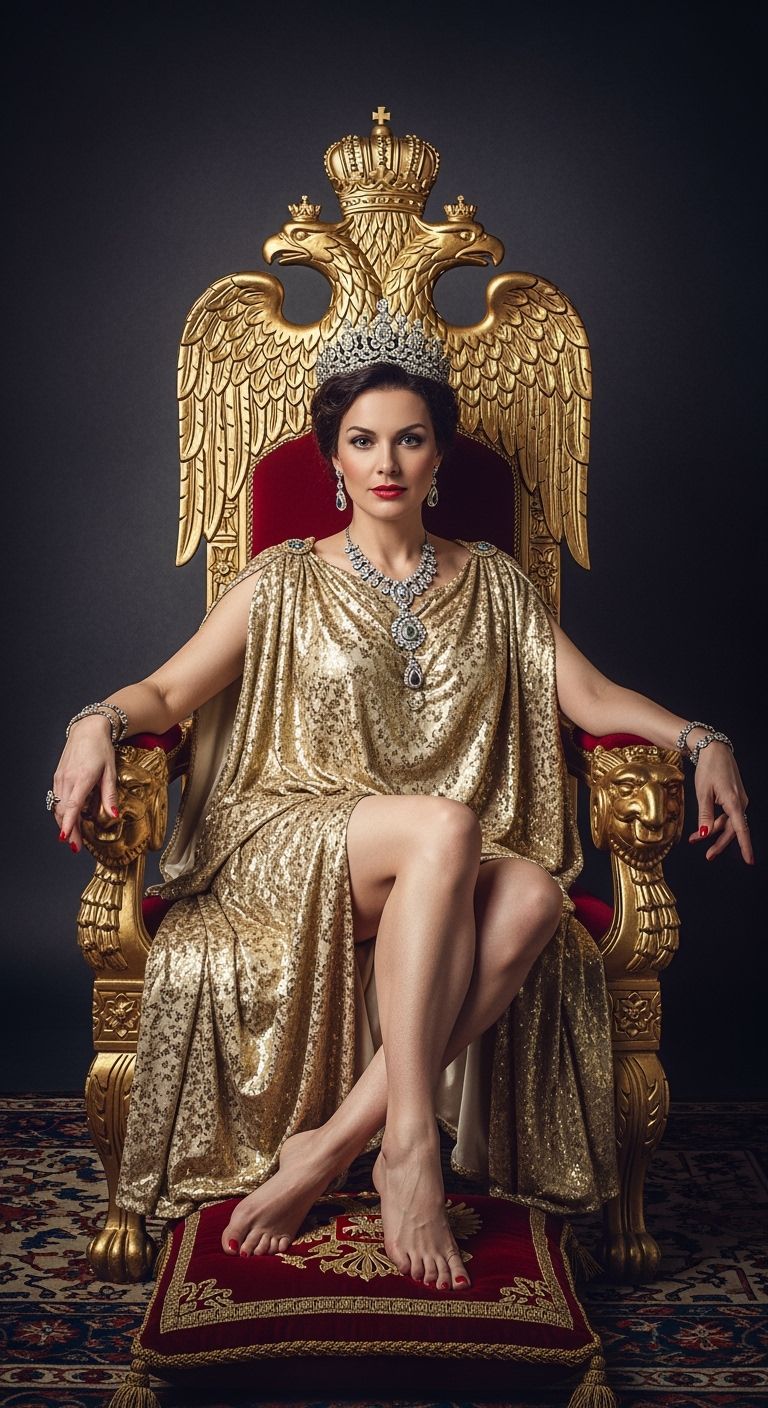 Tsarina on Gold Throne in Lavish Toga