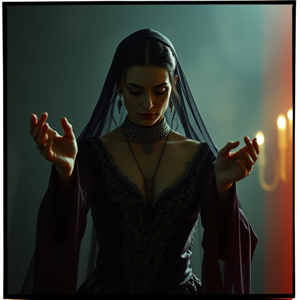 Dramatic Goddess Imposing Her Will in Cinematic Scene