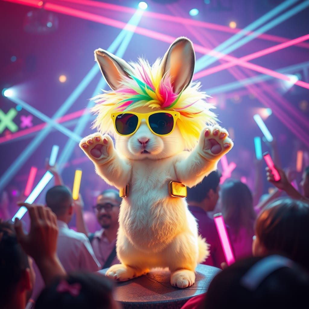 Rave Rabbit in Pop Art Style