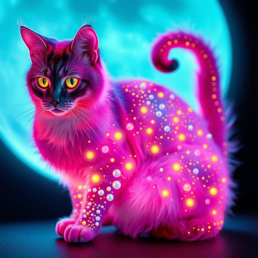Enchanting Fluorescent Cat with Ethereal Glow