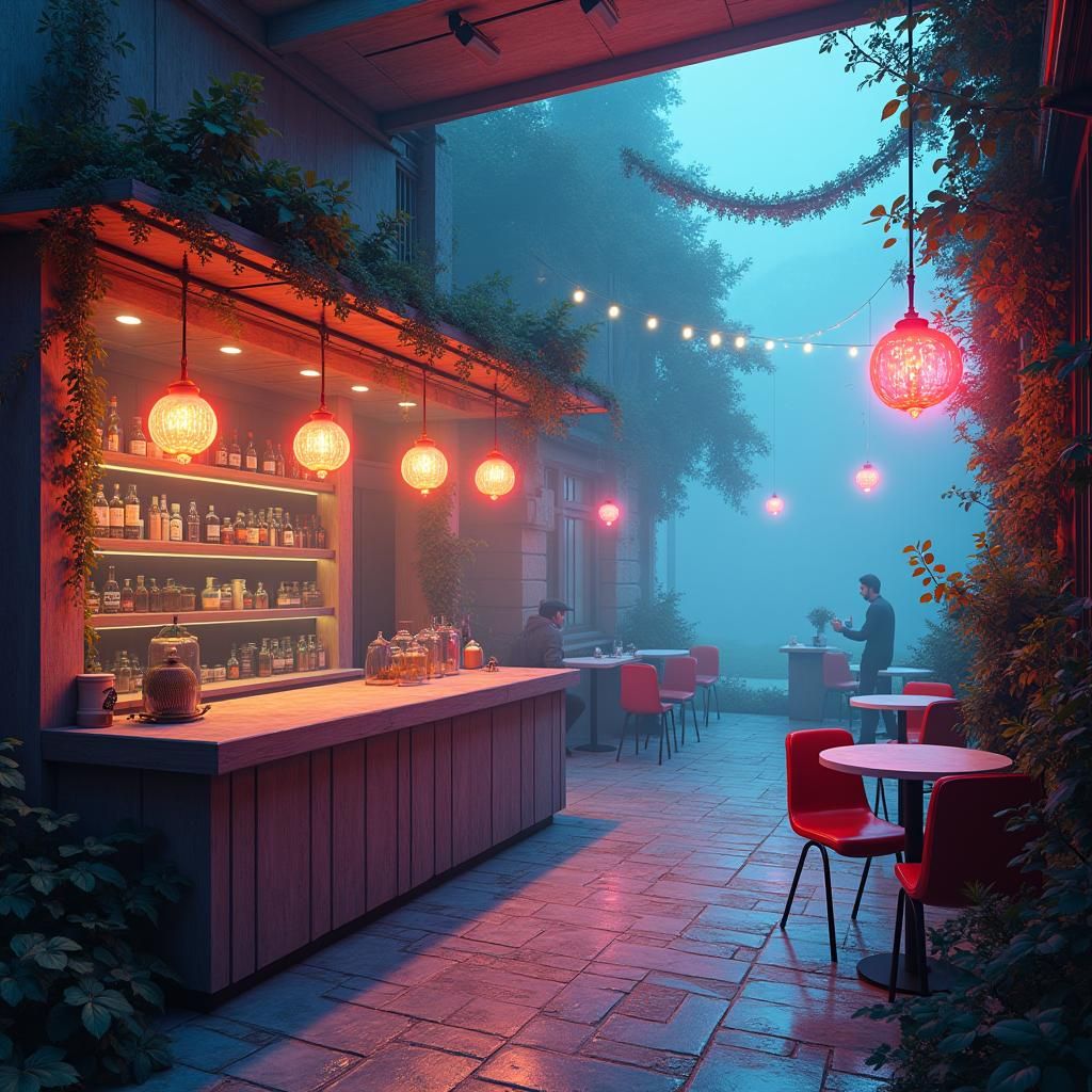 Mystical Cafe Scene in Neo-Gothic Style