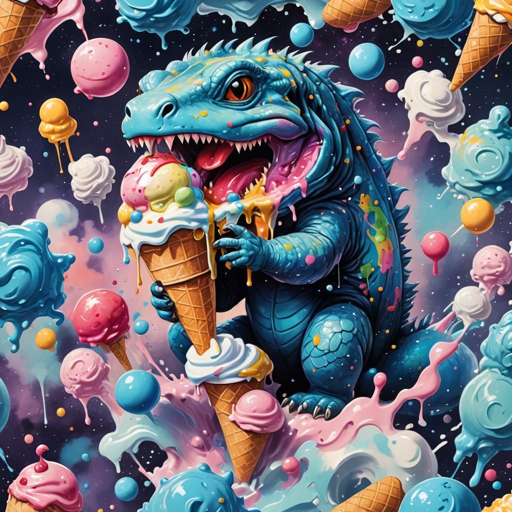 Fluffy Blue Reptile's Space Ice Cream Adventure