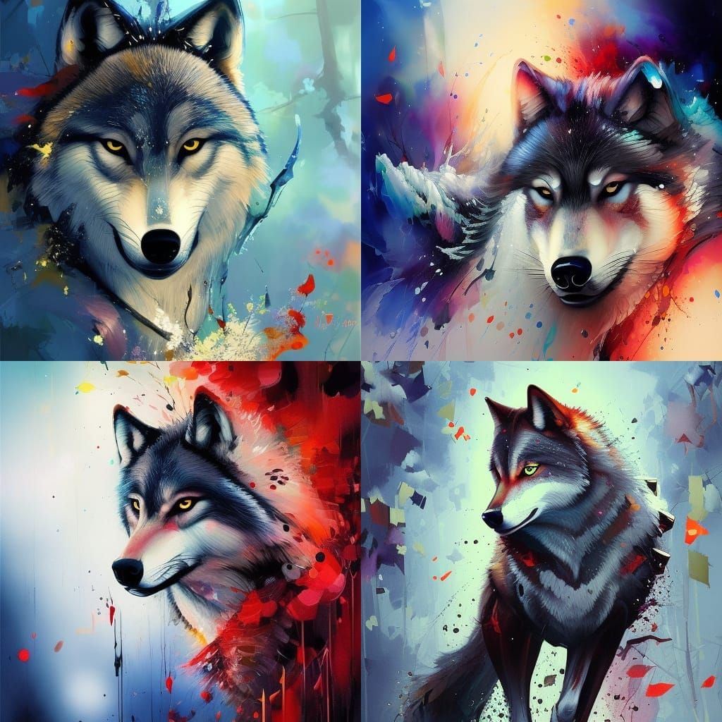 Photorealistic Wolf with Japanese Calligraphy Oil Art