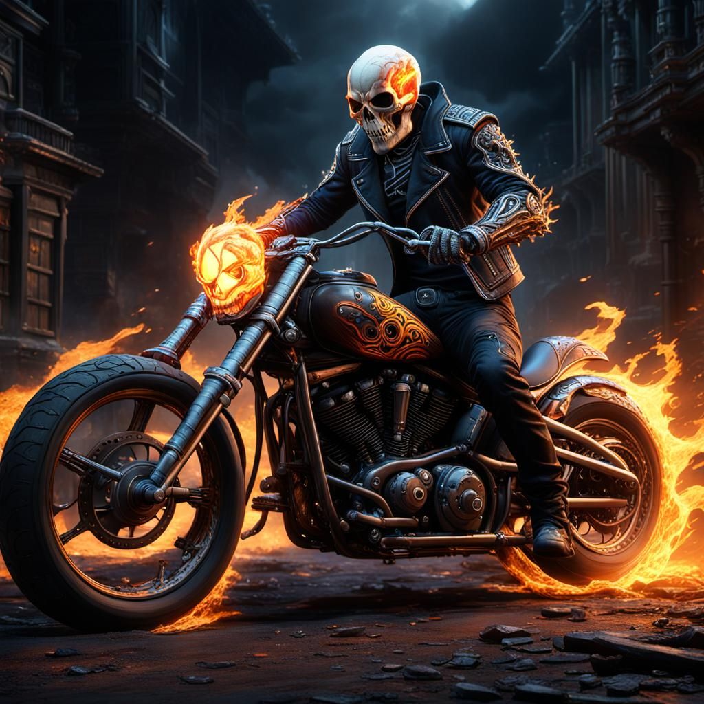 Ghost Rider: Detailed Matte Painting in Deep Color