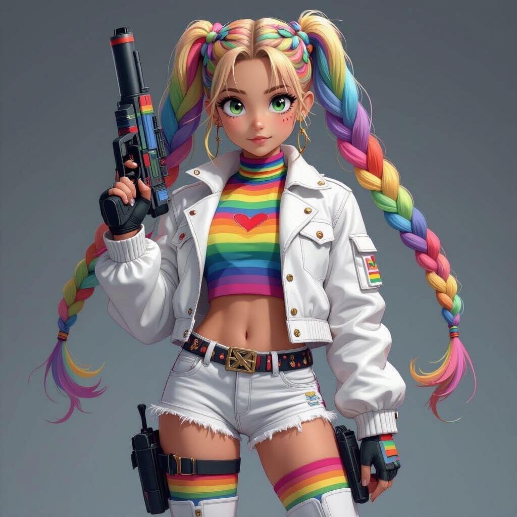 Rainbow-Haired Heroine in My Hero Academia Style