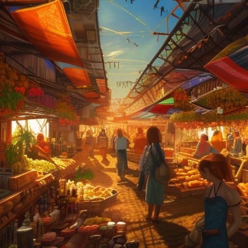 Detailed Fantasy Marketplace Concept Art