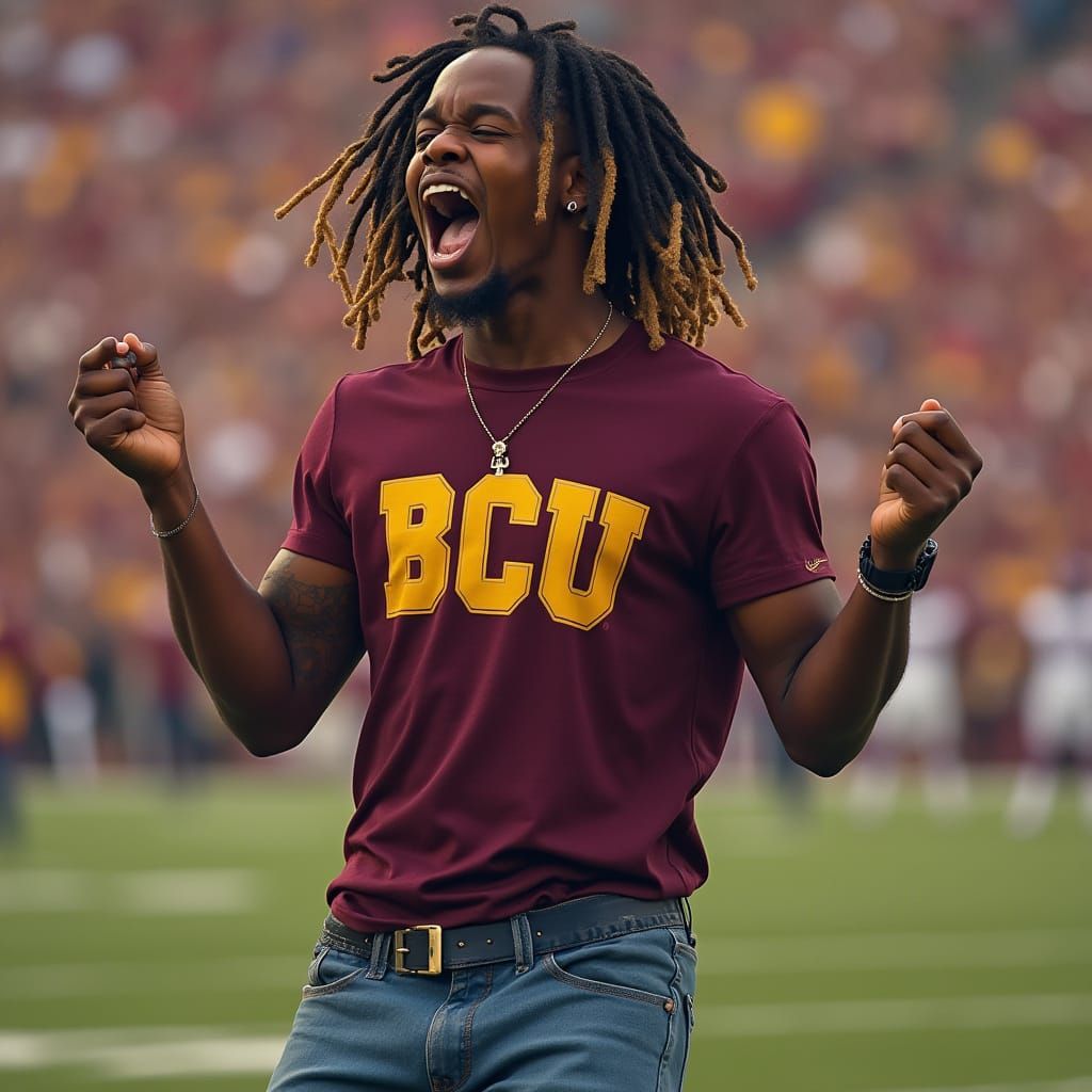 Young Man in Vibrant Stadium Attire, Inspired by Contemporar...