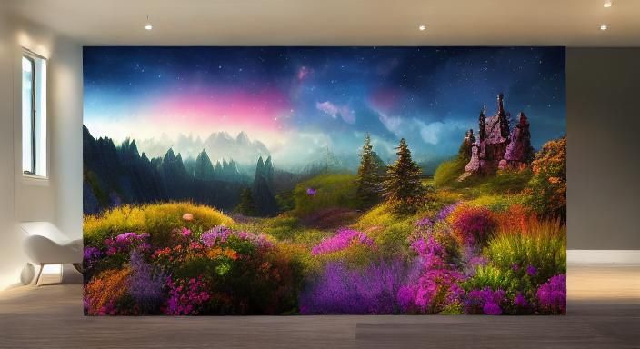 Pastel Fantasy Landscape with Ethereal Cosmic Details
