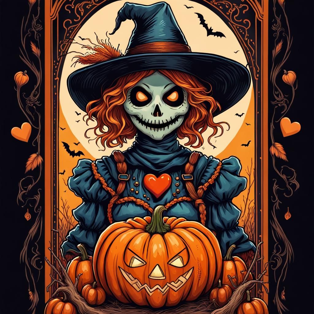 Halloween Scarecrow Tarot Card in Dan Mumford Style