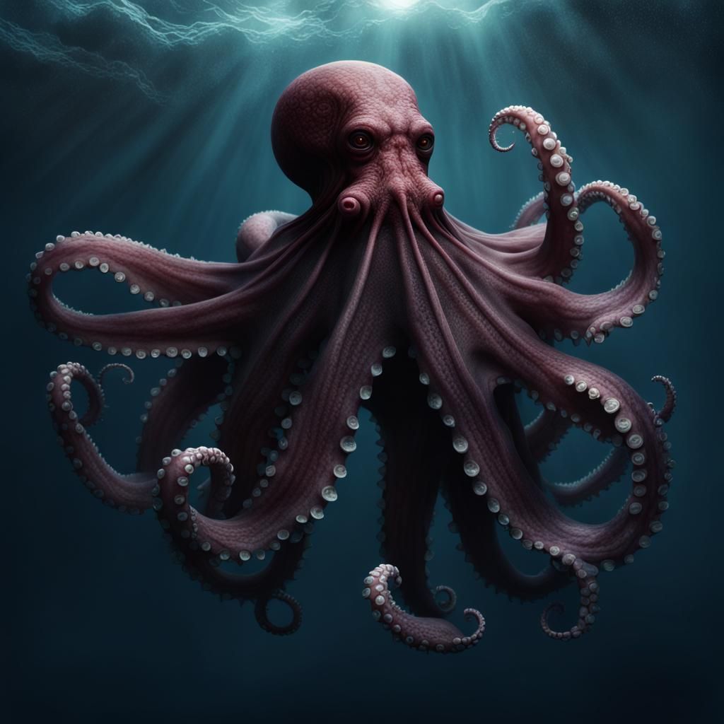 Vampire Octopus in the Deep Ocean: Digital Matte Painting