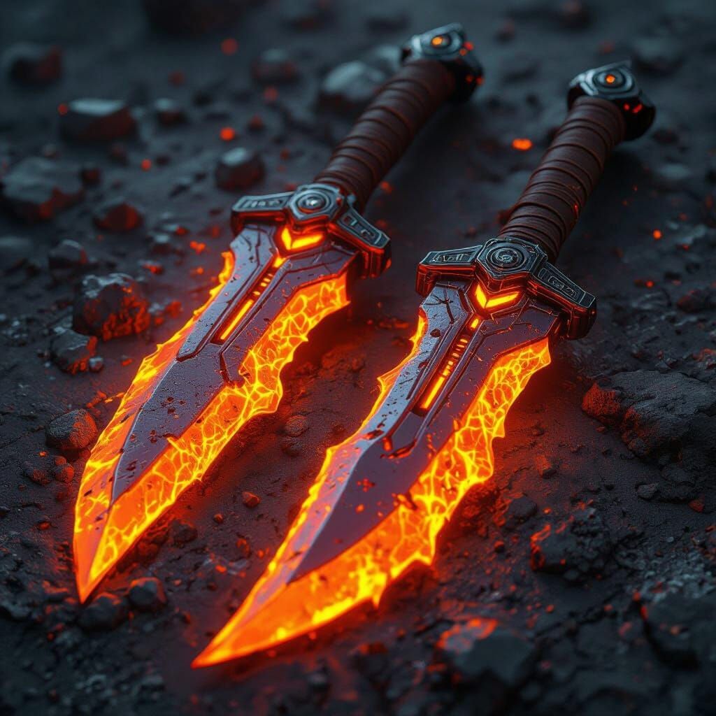 Dual Molten Blades in Dark Fantasy Style