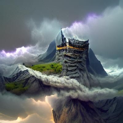 Fantasy Wizard Tower on Stormy Mountain: Matte Painting