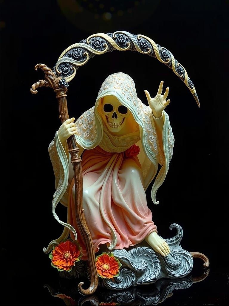 Mysterious Baroque Death Scene in Suminagashi Style