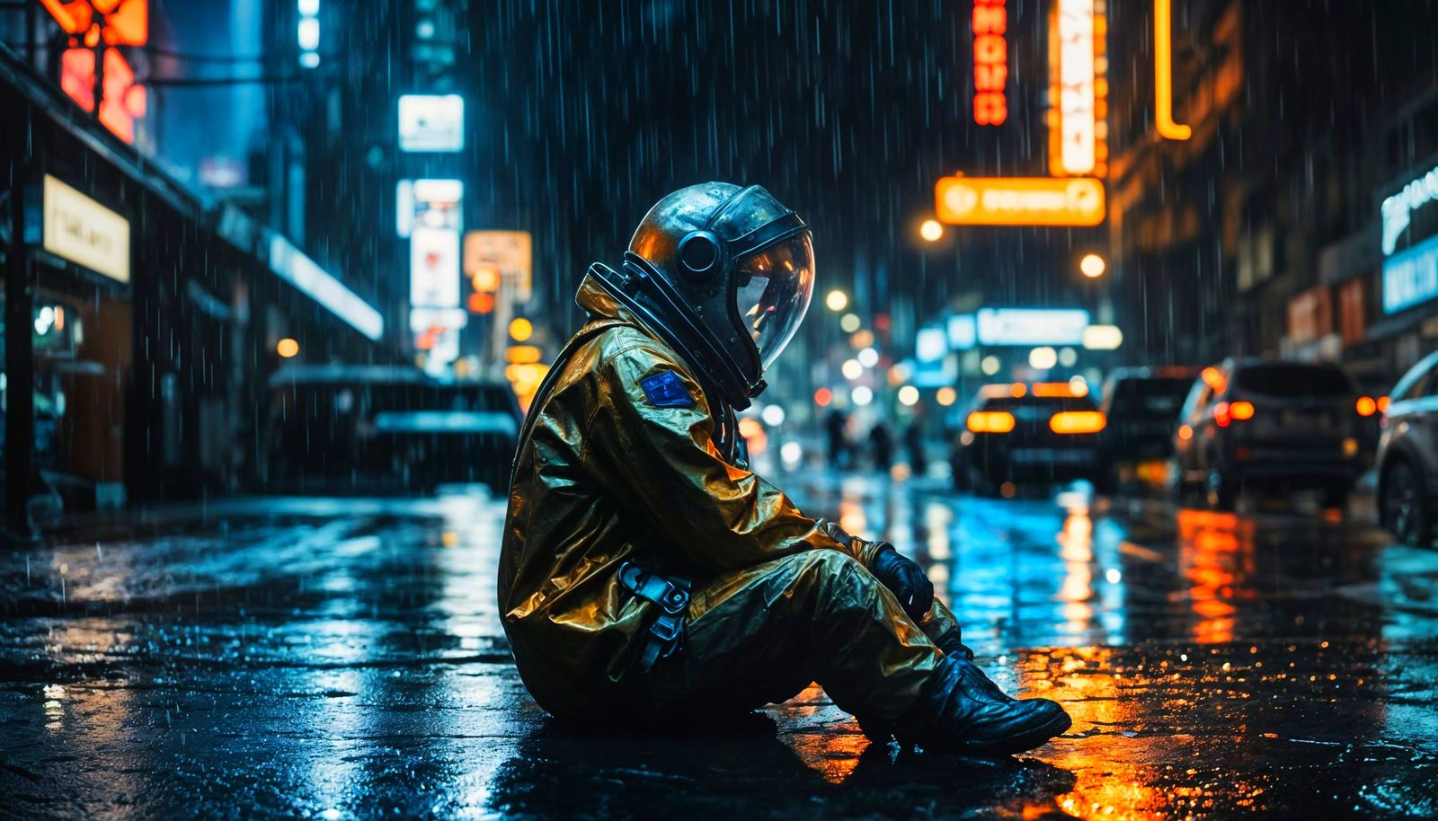 Lonely Spaceman in a Neon Metropolis